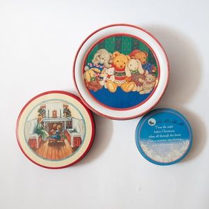 Set of 3 Vintage Christmas Tins w/ Dents & Wear